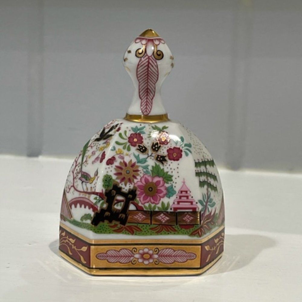 Hand Bell Hexagon Shaped Chinese Asian Gold Pink
